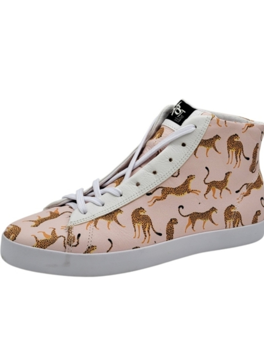 OTBT Hologram Sneakers Women Size 9.5 High Top Cheetah Print Leather Upper New